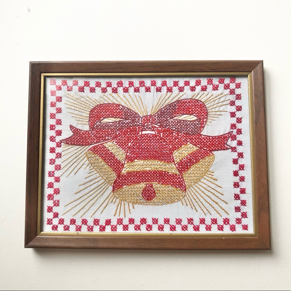 Framed Embroidered Christmas Bells
